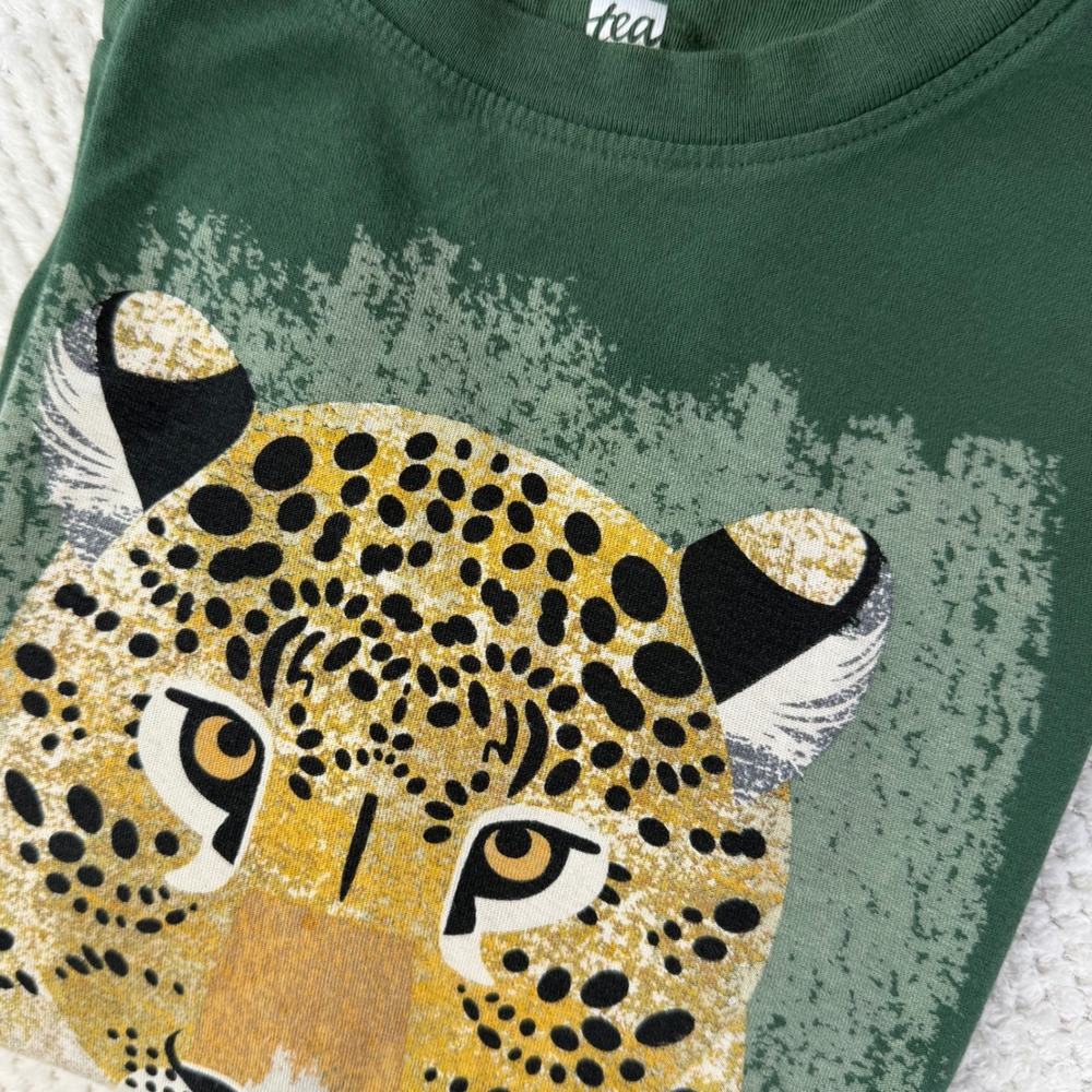 Tea Collection Kids Green Leopard Graphic Cotton T-Shirt Size 10